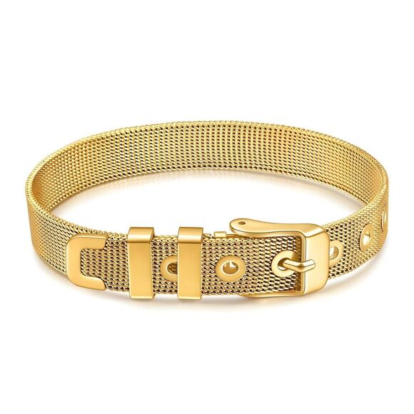 18K Gold Plated Stainless Steel Buckle Style Bracelet Waterproof Hypoall… - Picture 1 of 13